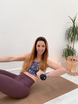 Ceri Bains in interview with a pilates instructor